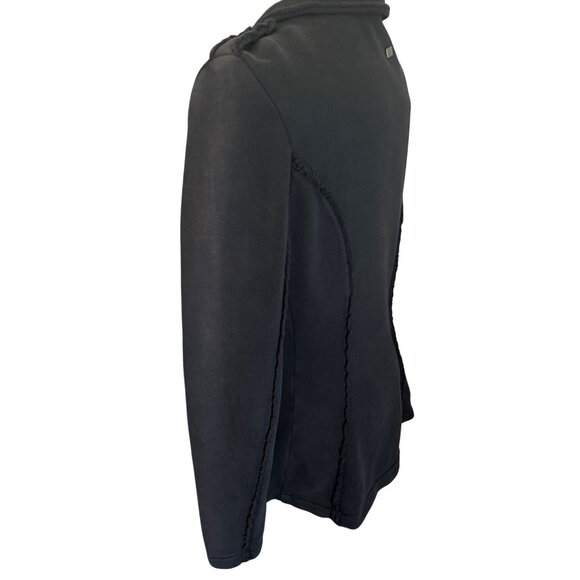 R Jeans Black Grunge Jacket L Tailored Fit Button Front Distressed Edge READ - Picture 3 of 14